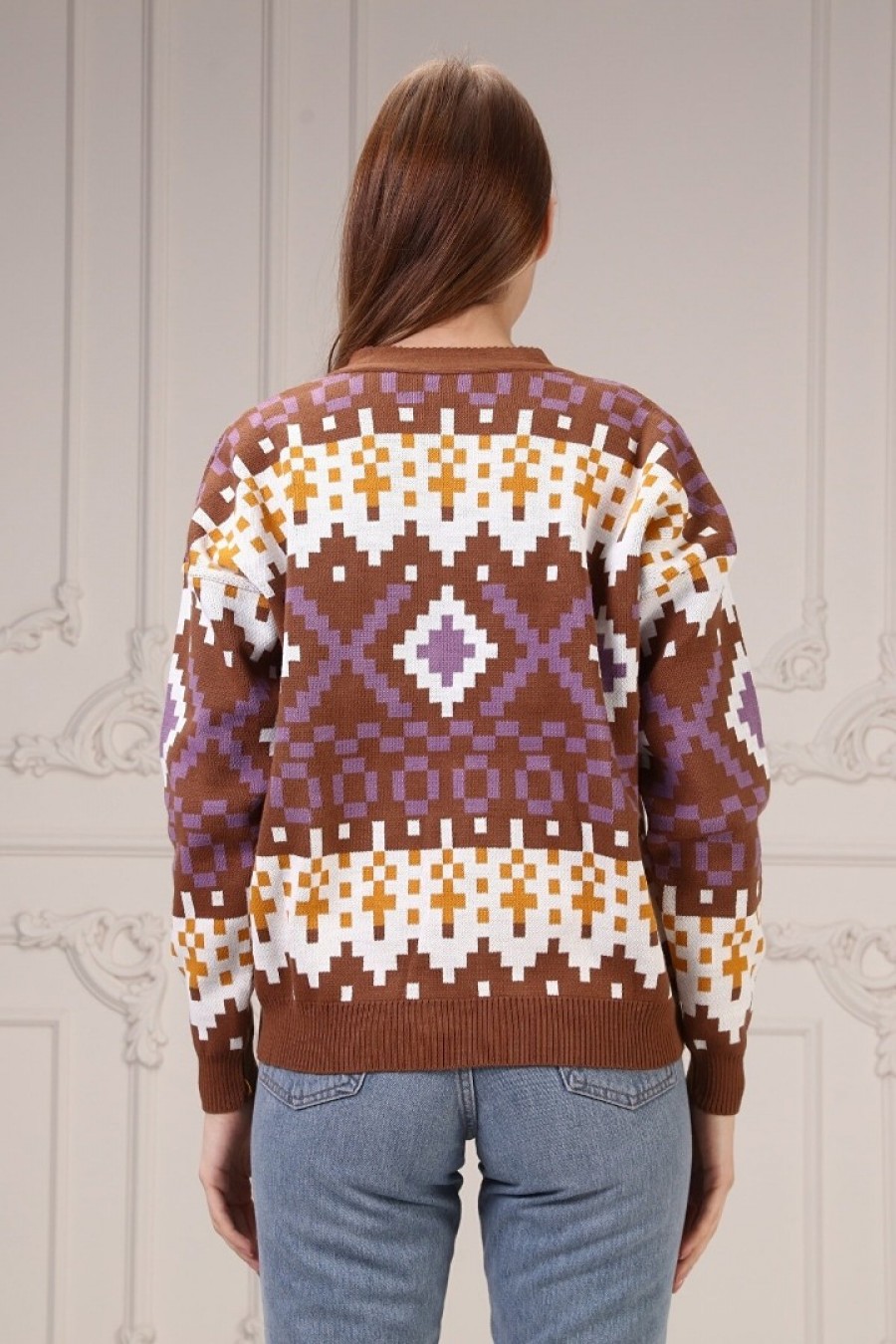 Kadın Geometrik Desenli Triko Hırka