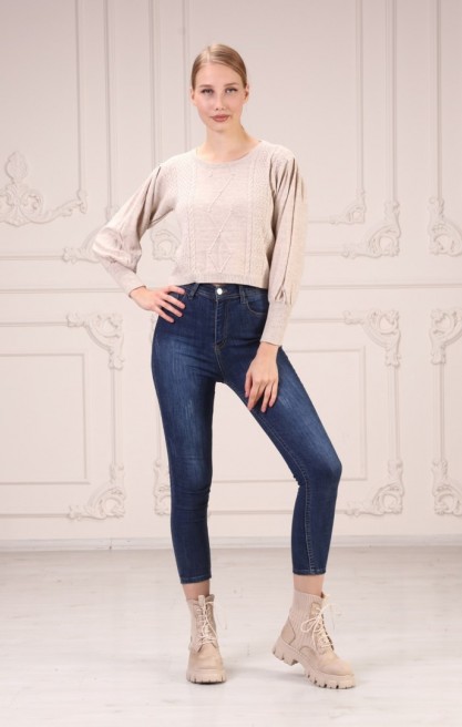 Kadın Kabartma Desenli Triko Kazak