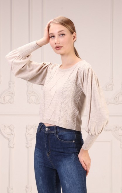 Kadın Kabartma Desenli Triko Kazak