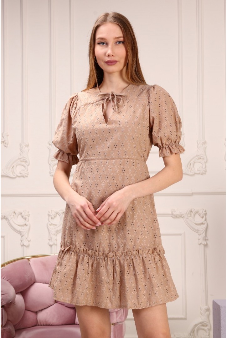 Kadın Yakası Bağcıklı Büzgülü Elbise