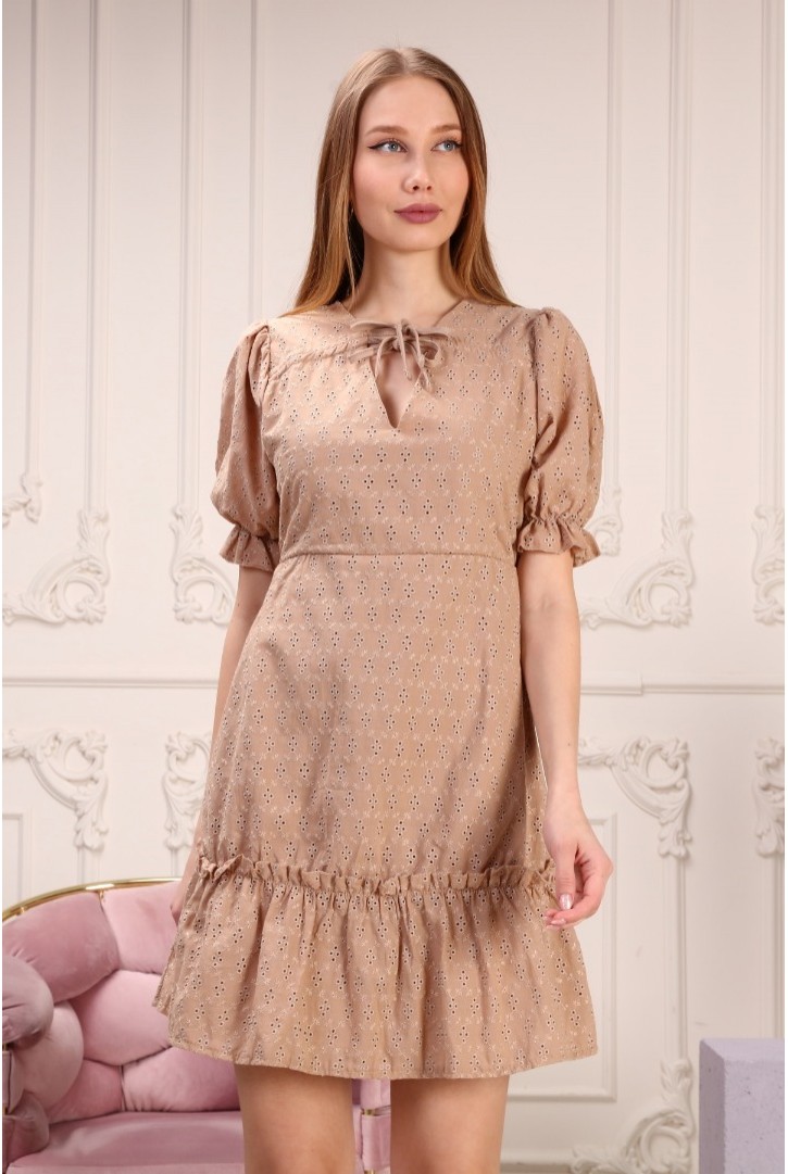 Kadın Yakası Bağcıklı Büzgülü Elbise Kadın Yakası Bağcıklı Büzgülü Elbise