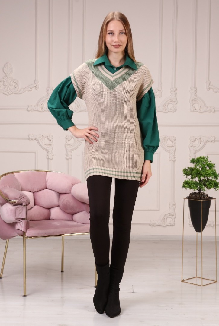 Kadın Çizgi Detaylı Triko Süveter