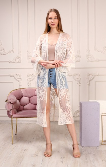 Kadın Nakışlı Tül Kimono
