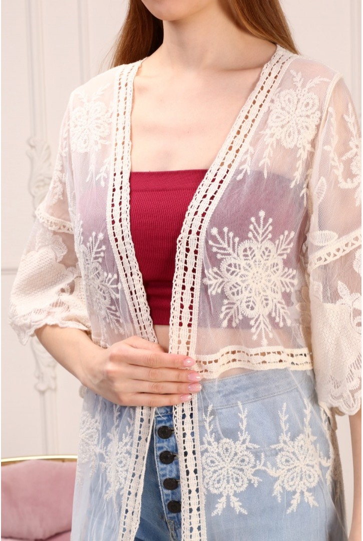 Kadın Yarım Kollu Tül Kimono