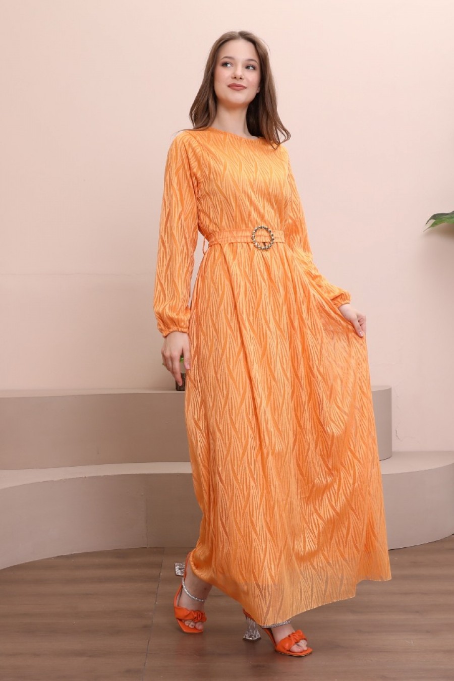 Kadın Manşetleri Fiyonklu Şık Elbise