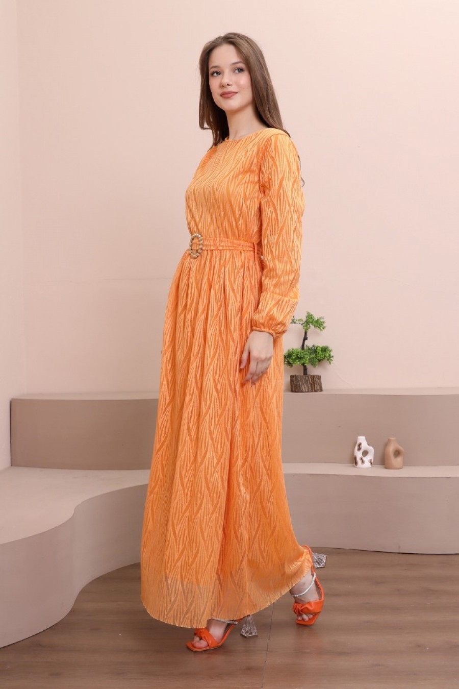 Kadın Manşetleri Fiyonklu Şık Elbise