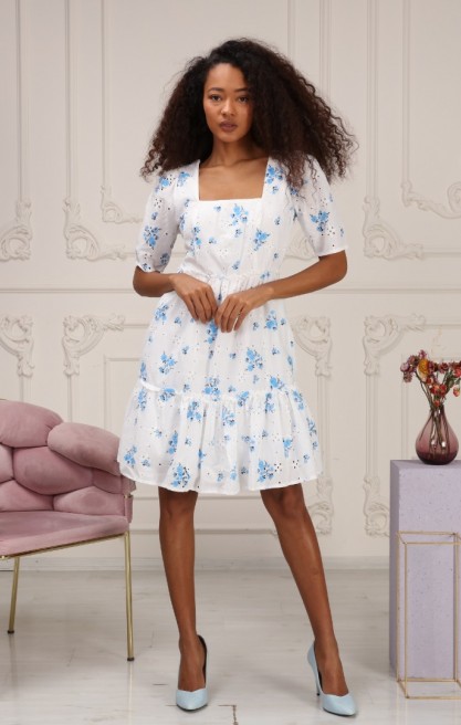 Kadın Kare Yaka Çiçek Desenli Elbise