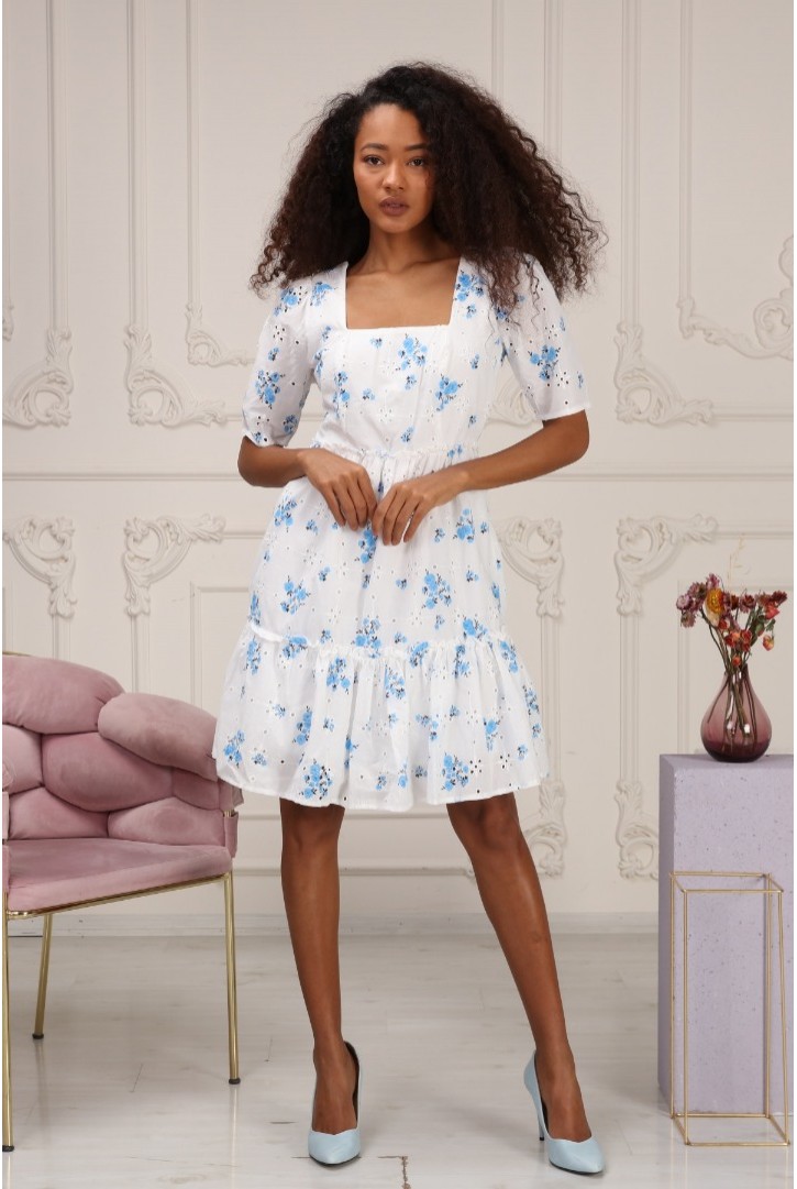 Kadın Kare Yaka Çiçek Desenli Elbise