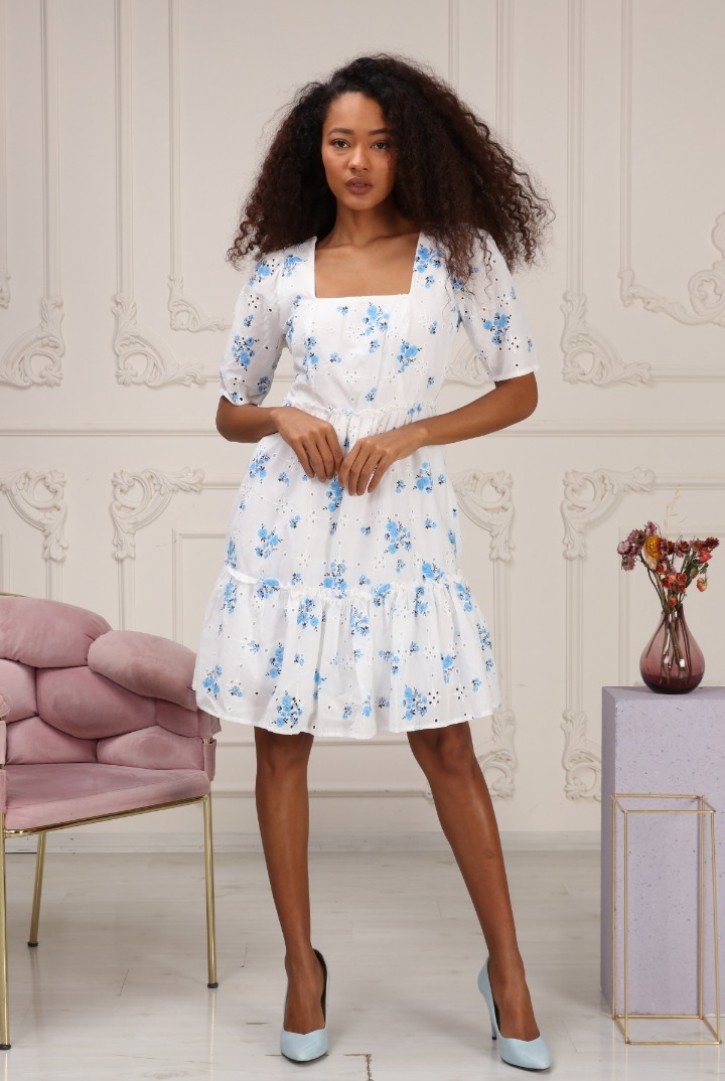 Kadın Kare Yaka Çiçek Desenli Elbise