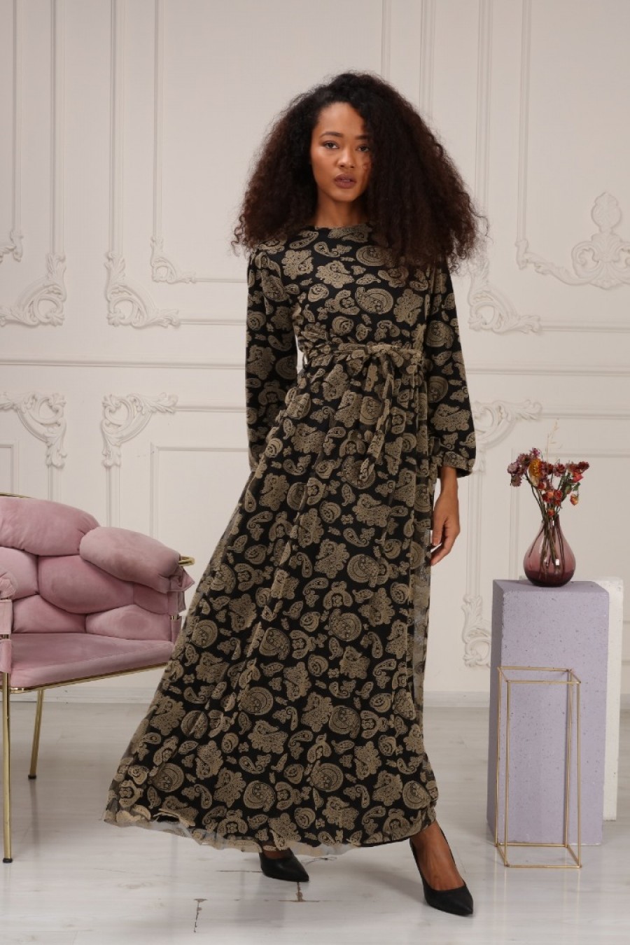 14447 Kadın Şal Desenli Elbise