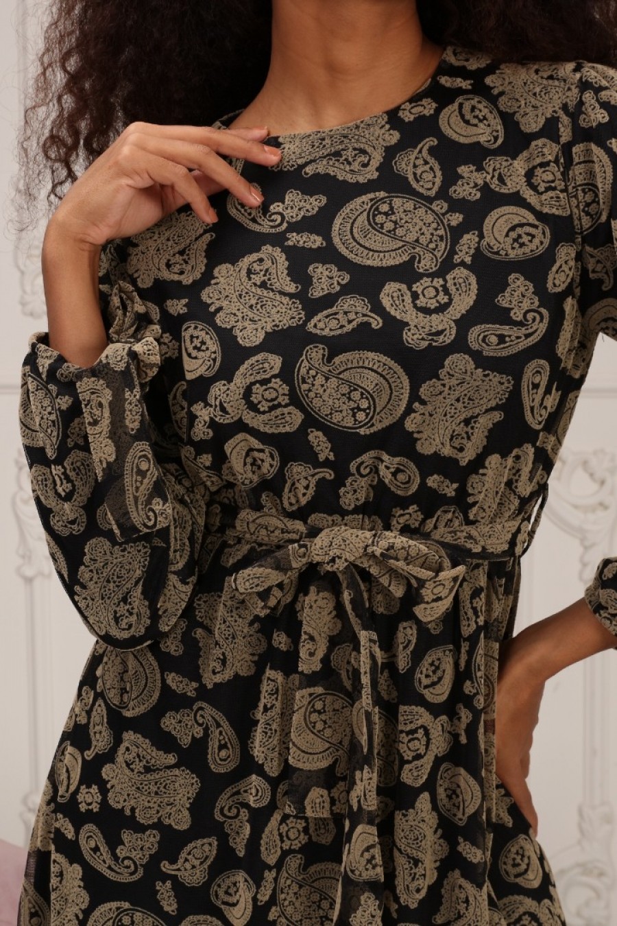 14447 Kadın Şal Desenli Elbise