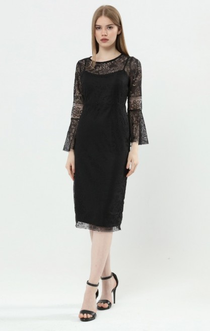 Kadın Uzun Mendil Kollu Dantel Elbise