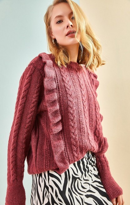 Kadın Örgü Desenli Triko Kazak