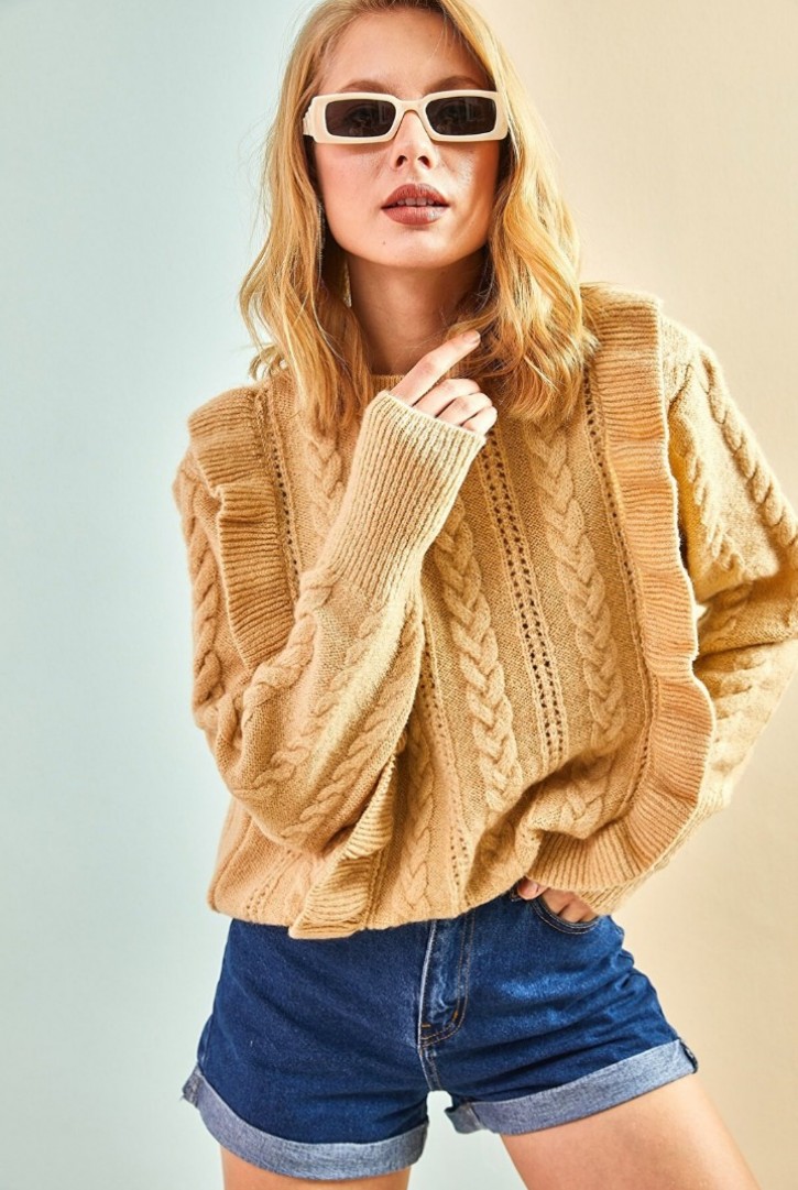 Kadın Örgü Desenli Triko Kazak