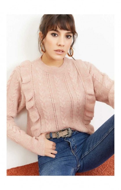 Kadın Örgü Desenli Triko Kazak