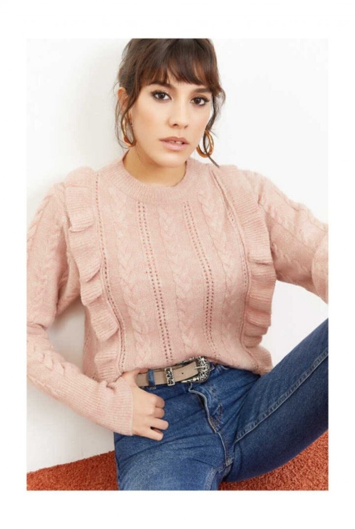 Kadın Örgü Desenli Triko Kazak