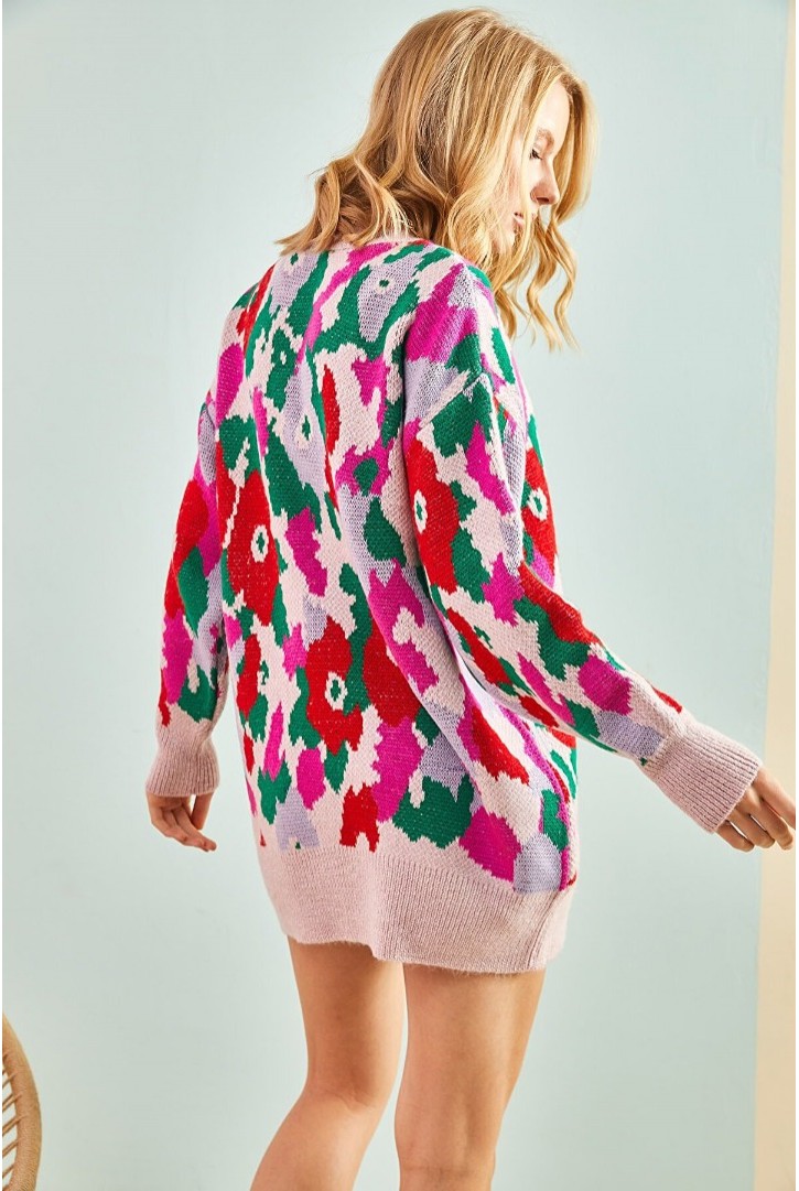 Kadın Çiçek Desenli Triko Kazak