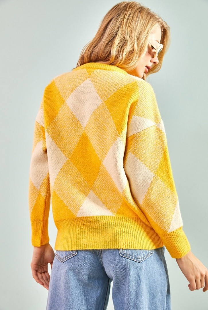 Kadın Baklava Desenli Triko Kazak