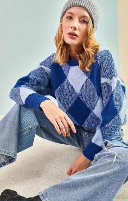 Kadın Baklava Desenli Triko Kazak