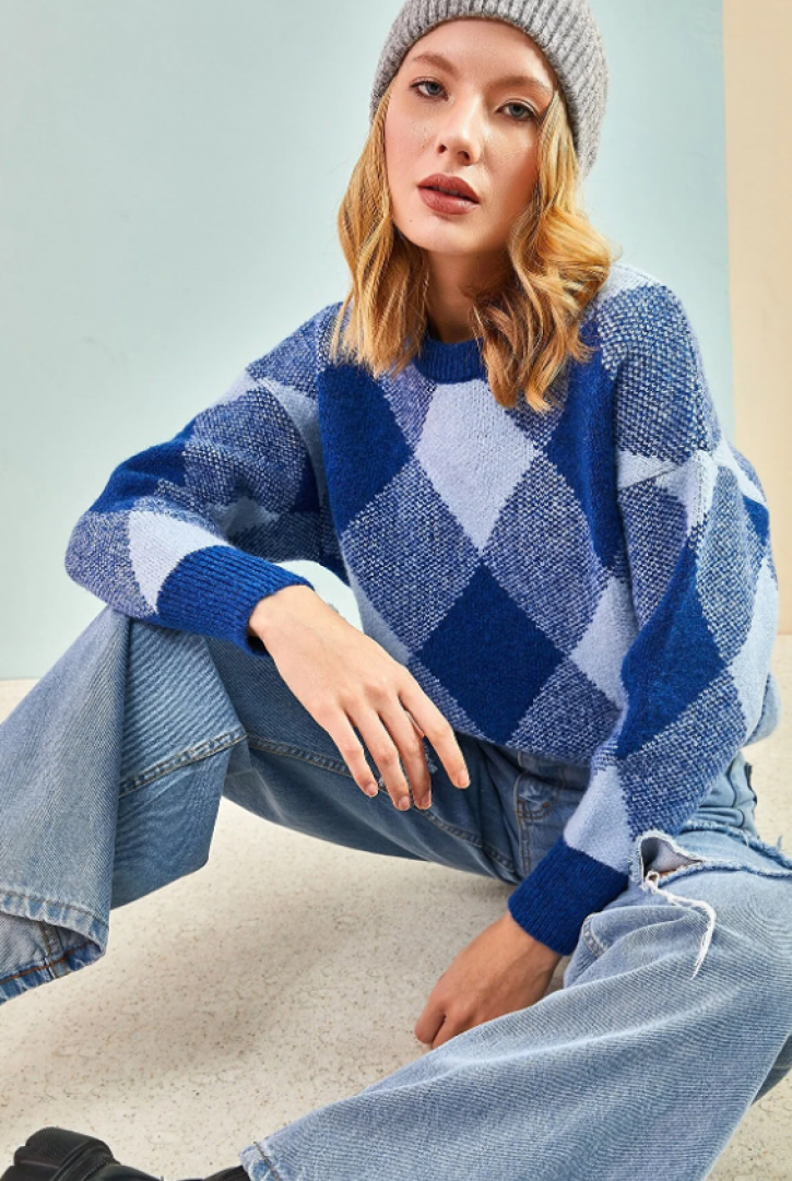 Kadın Baklava Desenli Triko Kazak