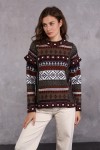 Kadın Etnik Desenli Triko Kazak