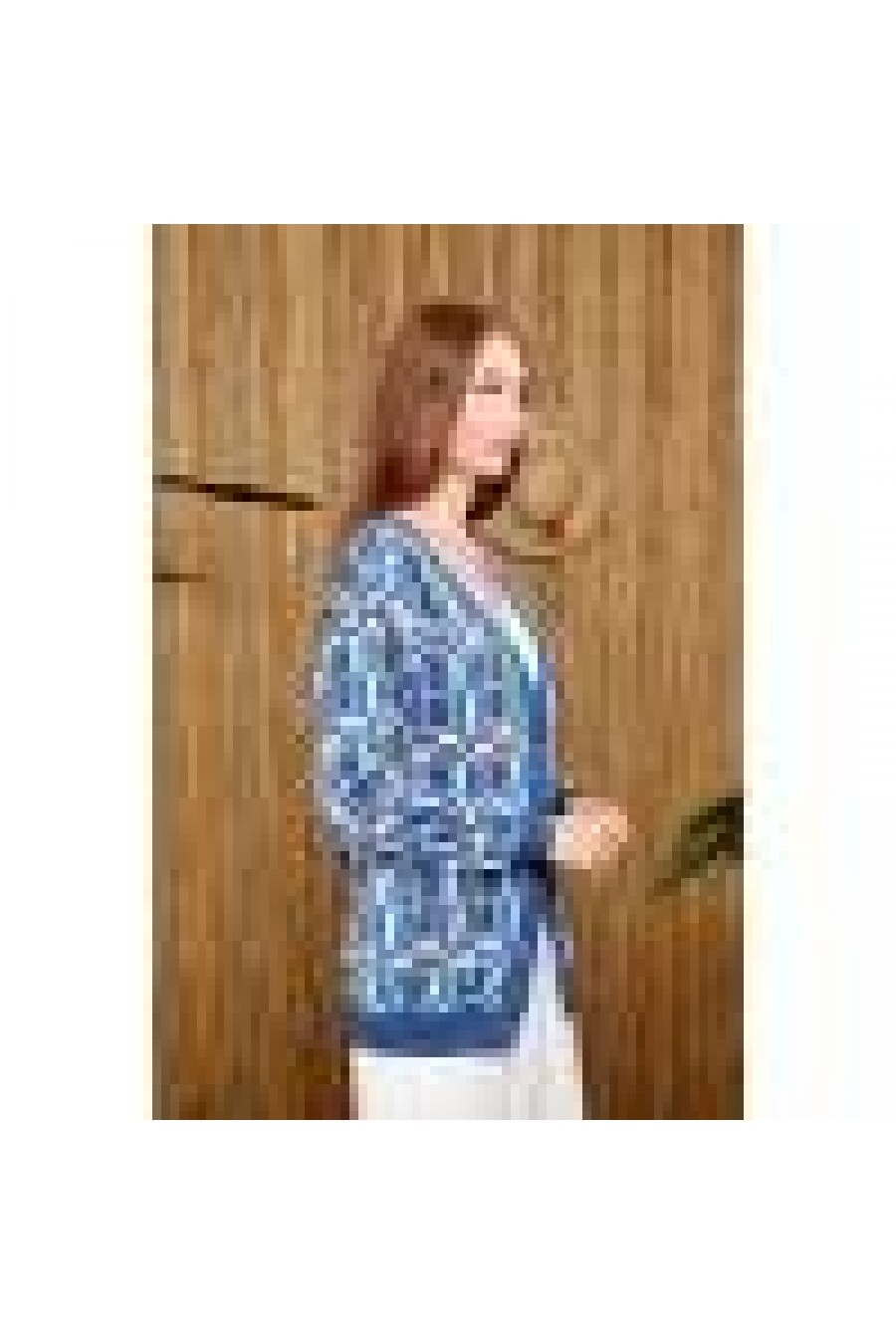 15875 Kadın Kare Desenli Triko Hırka