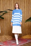 15876 Kadın Çizgili Uzun Triko Kazak