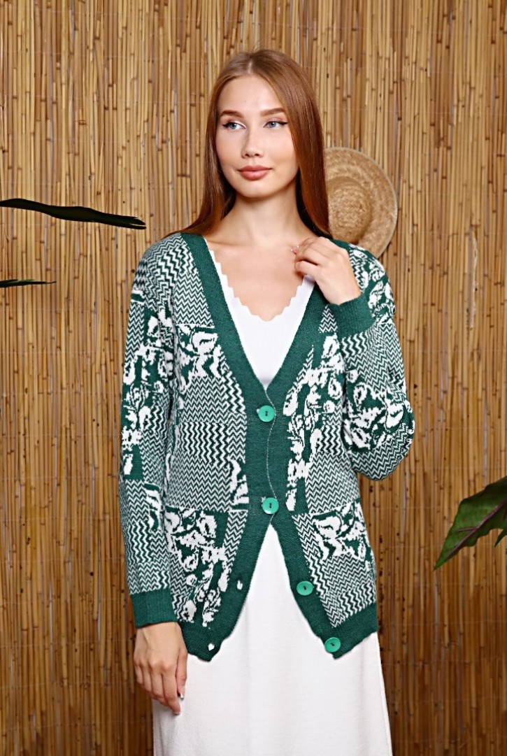 Kadın Karışık Desenli Triko Hırka