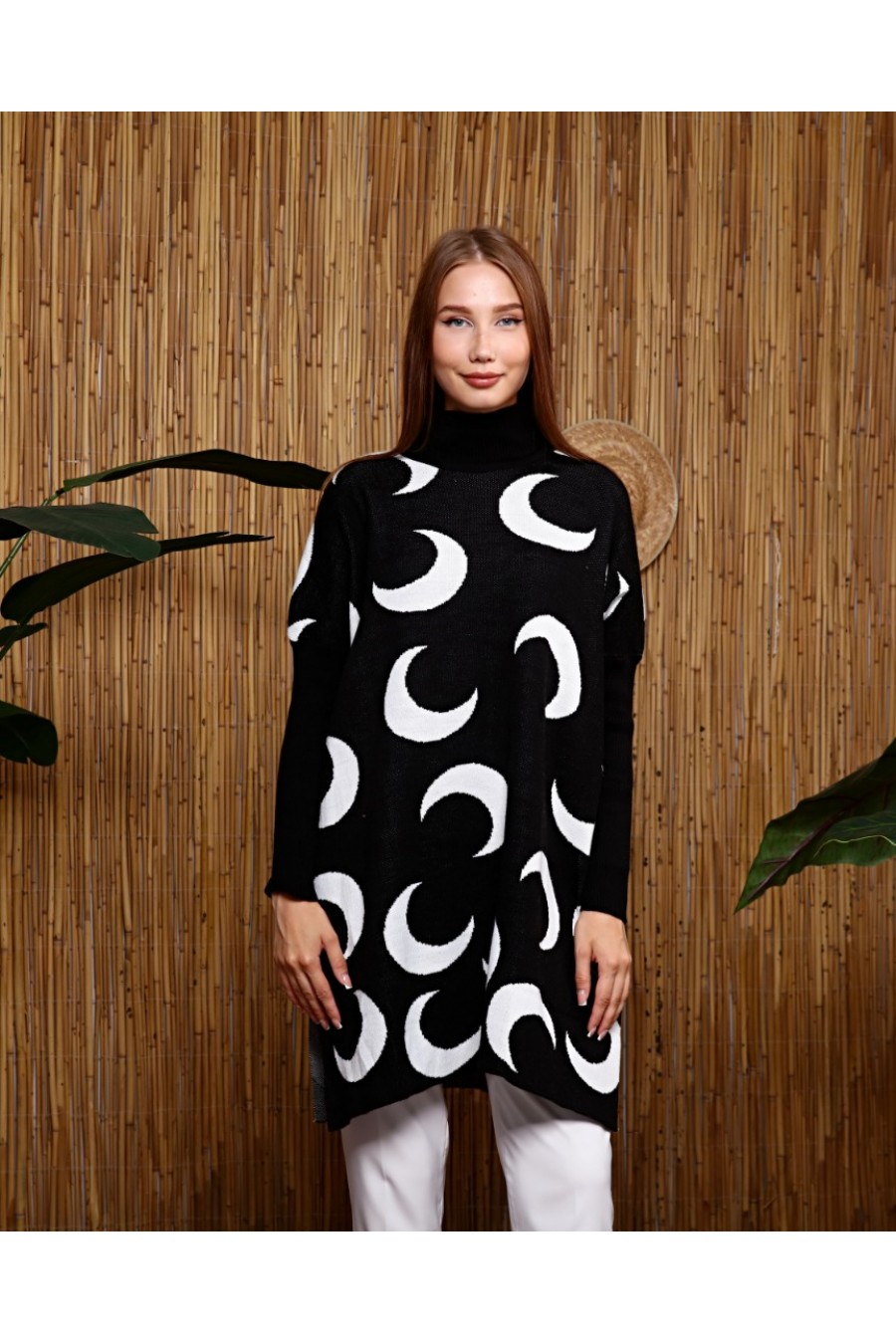 Kadın Ay Desenli Triko Kazak