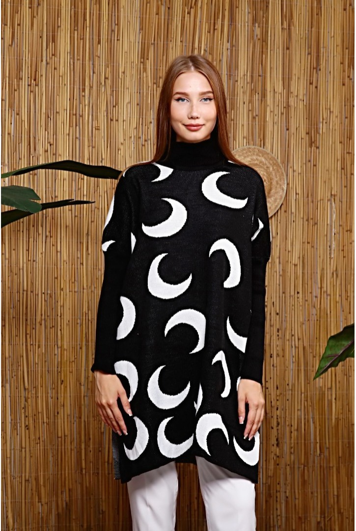 Kadın Ay Desenli Triko Kazak