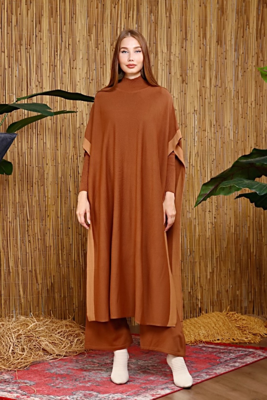 15921 Kadın Pançolu Üçlü Triko Takım