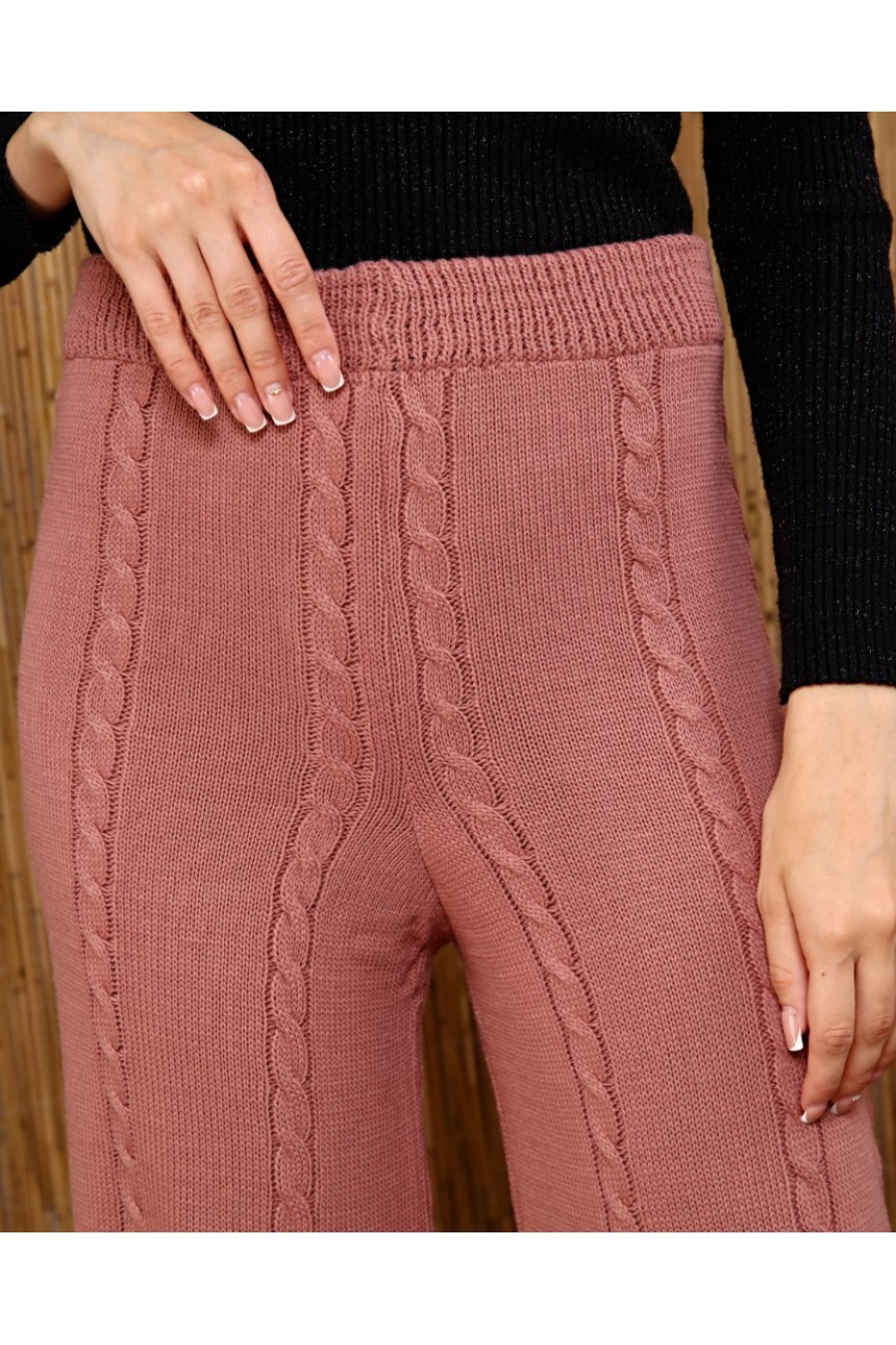 15935 Kadın Örgü Detaylı Triko Pantolon