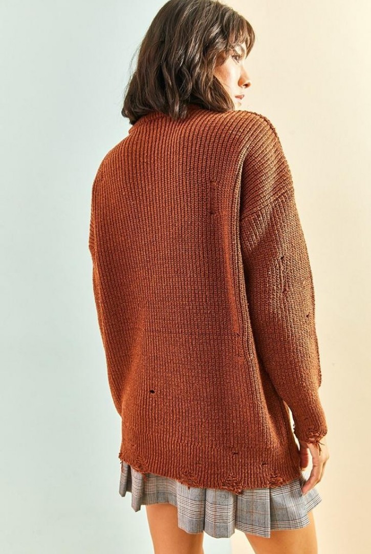 Kadın Eskitme Triko Kazak