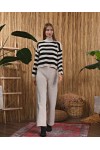 Kadın Kalın Çizgili Triko Kazak