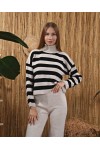 Kadın Kalın Çizgili Triko Kazak