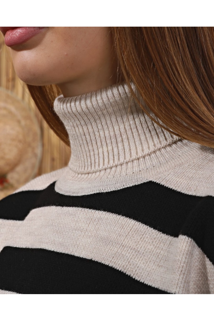 Kadın Kalın Çizgili Triko Kazak