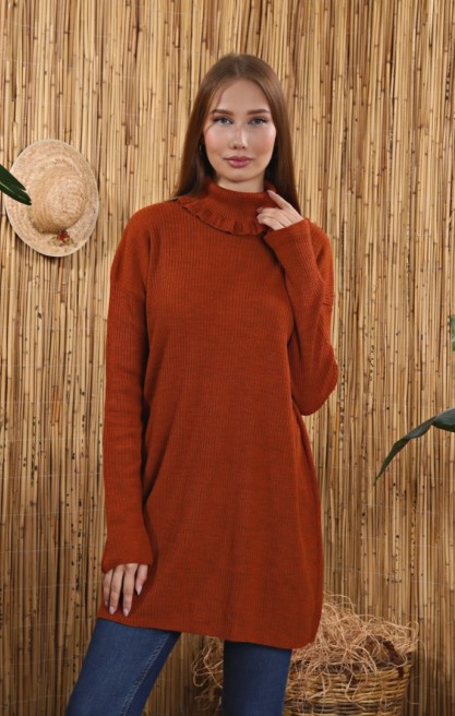 Kadın Fırfır Yakalı Triko Tunik