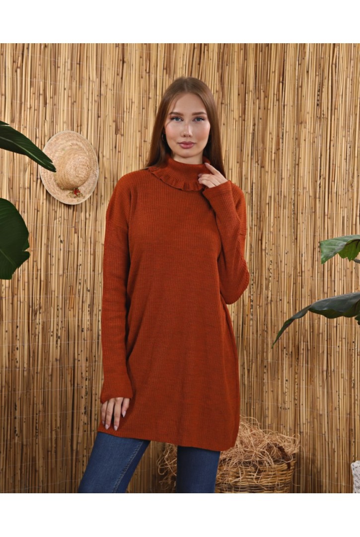 Kadın Fırfır Yakalı Triko Tunik