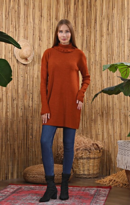 Kadın Fırfır Yakalı Triko Tunik