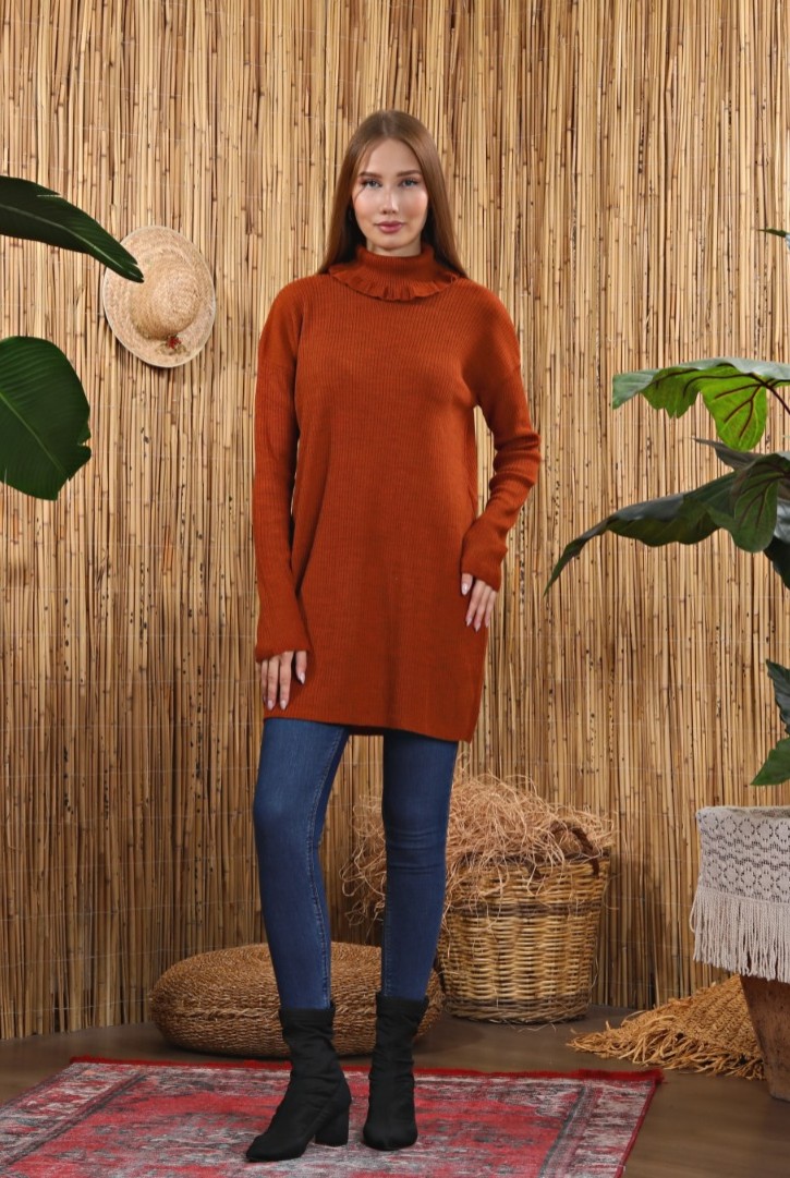 Kadın Fırfır Yakalı Triko Tunik