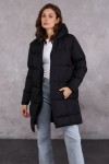 16248 Kadın Kapüşonlu Uzun Şişme Mont
