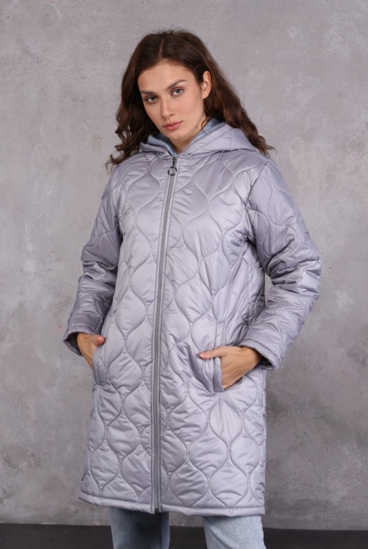 Kadın Oval Desenli Kapitone Mont