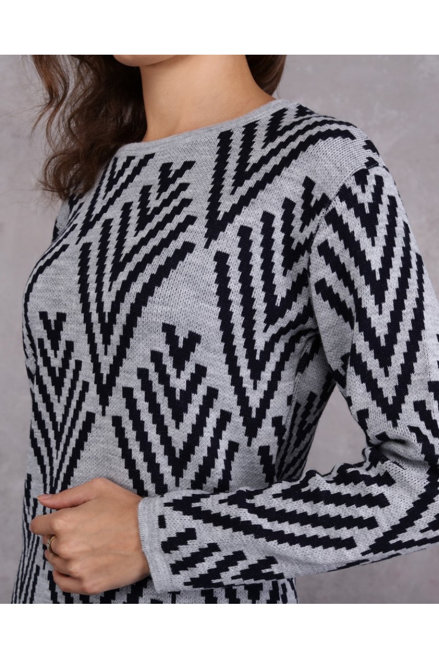 Kadın Verev Çizgi Desenli Triko Kazak