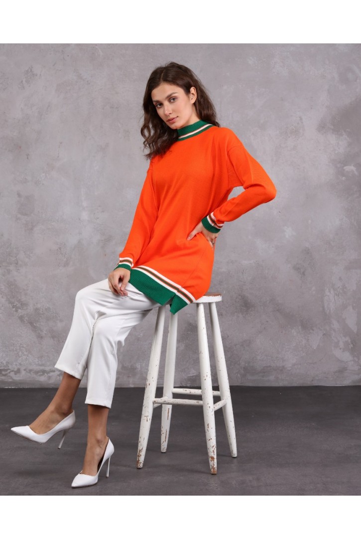 Kadın Çizgi Detaylı Triko Tunik