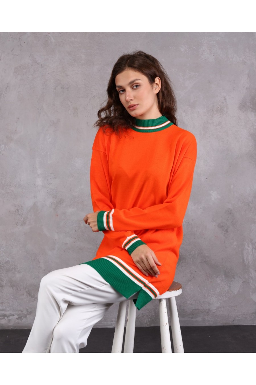 16588 Kadın Çizgi Detaylı Triko Tunik 16588 Kadın Çizgi Detaylı Triko Tunik