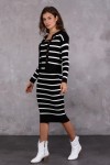Kadın Çizgili Elbise-Hırka Triko Takımı