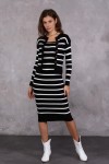 Kadın Çizgili Elbise-Hırka Triko Takımı