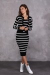 Kadın Çizgili Elbise-Hırka Triko Takımı