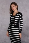 Kadın Çizgili Elbise-Hırka Triko Takımı
