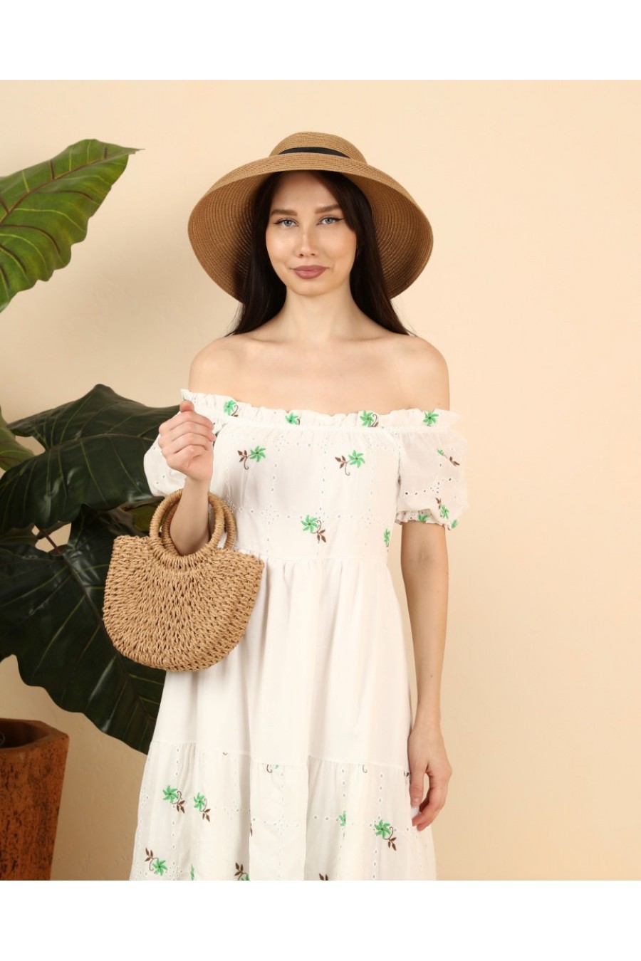 16686 Kadın Madonna Yaka Maxi Fisto Elbise